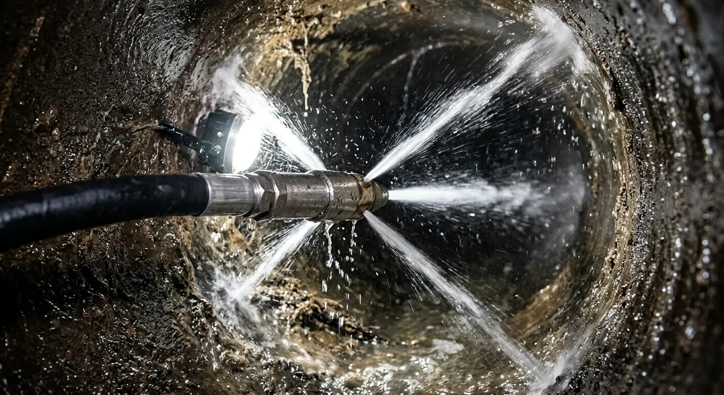 High-pressure hydro jetting nozzle cleaning sewer pipe for Storm Drain Cleaning in Safety Harbor